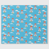 Cartoon Space Rockets - Helderblauw patroon Cadeaupapier (Vlak)