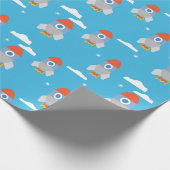 Cartoon Space Rockets - Helderblauw patroon Cadeaupapier (Hoek)