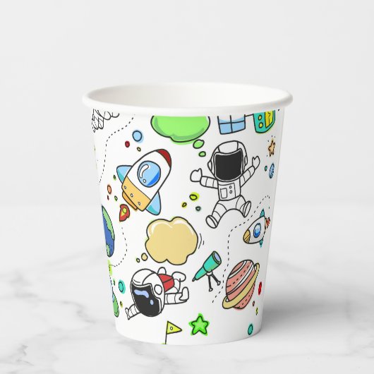 Cartoon Space Theme Papieren Bekers (Achterkant)