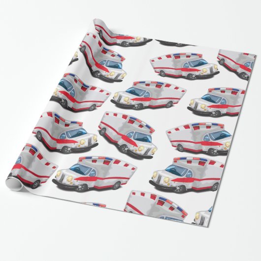 Cartoon Speelgoed Ambulances Cadeaupapier (Uitgerold)