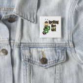 cartoon spelbee meisje hommel vierkante button 5,1 cm (In situ)