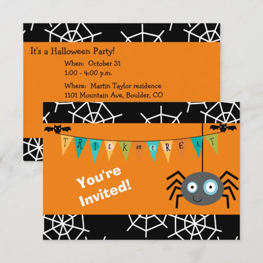 Cartoon Spider Halloween Kinder Partij Kaart (Voorkant / Achterkant)