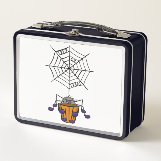 Cartoon Spider opknoping van Web holding Bucket (Voorkant)