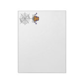 Cartoon Spider opknoping van Web holding Bucket Notitieblok (Linkerzijde)