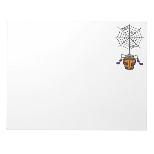 Cartoon Spider opknoping van Web holding Bucket Notitieblok (Voorkant)