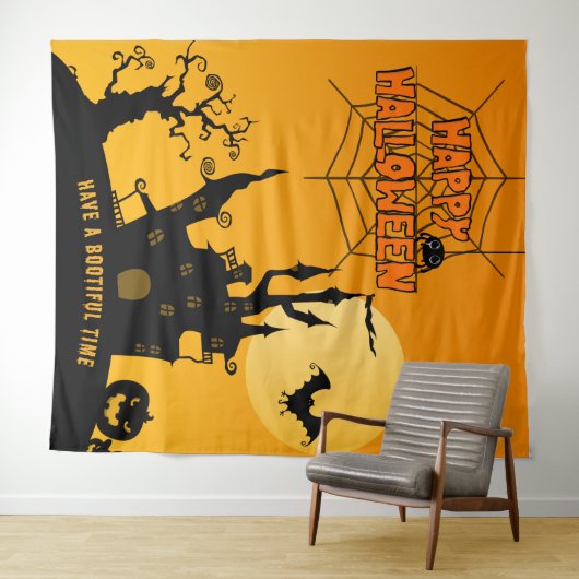 Cartoon Spokenhuis Halloween Feest Achtergrond Wandkleed (In Situ (horizontaal))