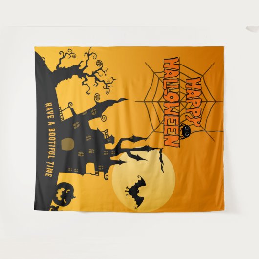 Cartoon Spokenhuis Halloween Feest Achtergrond Wandkleed (Voorkant (horizontaal))