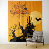 Cartoon Spokenhuis Halloween Feest Achtergrond Wandkleed (In situ)