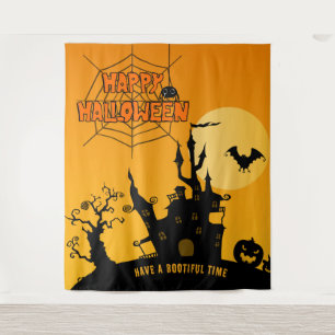 Cartoon Spokenhuis Halloween Feest Achtergrond Wandkleed