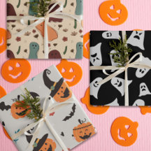 Cartoon Spooky ghost en retro pompoenen