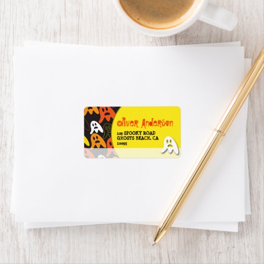 Cartoon Spooky Ghosts Kind Halloween Adres Etiket (Insitu)