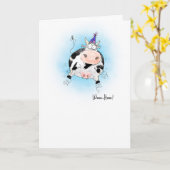 Cartoon Springy Koe Woo-Hoo Verjaardag Kaart (Gele Bloem)