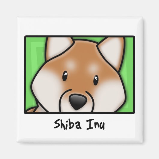 Cartoon Square Shiba Inu Magneet (Voorkant)