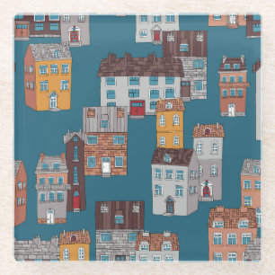 Cartoon Stad Wallpaper Glazen Onderzetter
