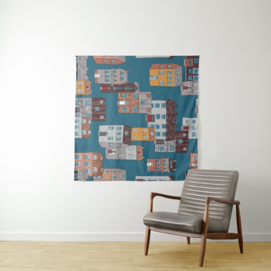 Cartoon Stad Wallpaper Wandkleed (In Situ (horizontaal))