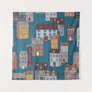 Cartoon Stad Wallpaper Wandkleed