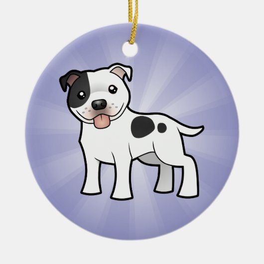 Cartoon Staffordshire Bull Terrier (voeg uw msg to Keramisch Ornament (Voorkant)