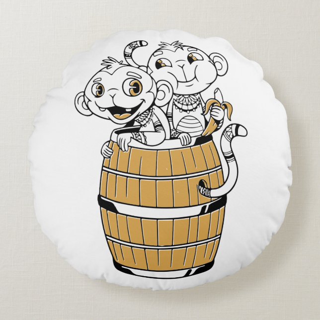 Cartoon stammenaap rond kussen (Voorkant)