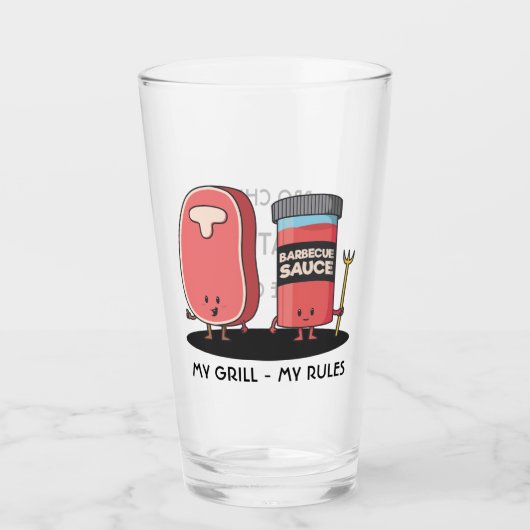 Cartoon Steak & Sauce Custom BBQ Chef Glas (Voorkant)