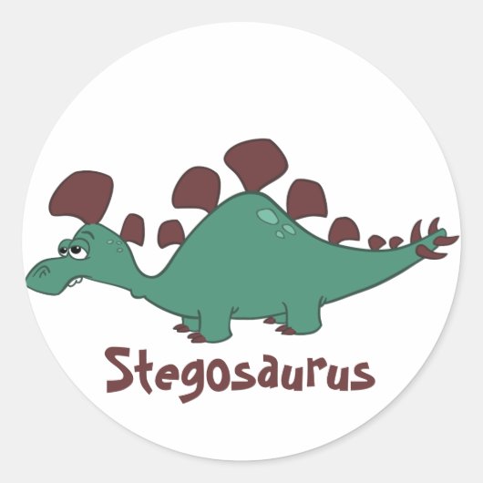 Cartoon Stegosaurus Ronde Sticker (Voorkant)