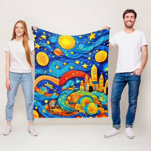 Cartoon Sterrennacht Kunst Fleece Deken (In situ)