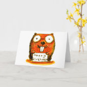 cartoon stijl bever houdt Happy Birthday bericht Kaart (Gele Bloem)