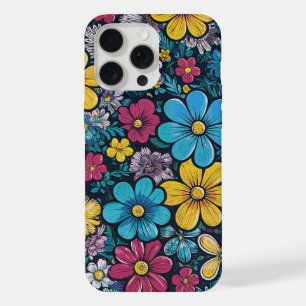 cartoon stijl CMYK minibloemen iPhone 15 Pro Max Case