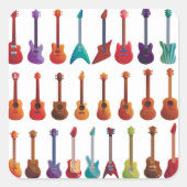 Cartoon stijl gitaar vierkante sticker (Voorkant)