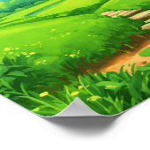 Cartoon-stijl grasveld landschapsschilderij poster (Hoek)