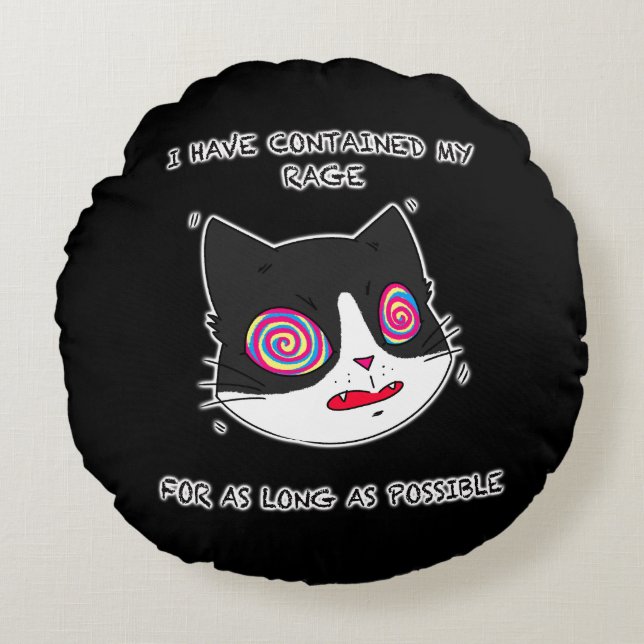 Cartoon stijl kat met grappige tekst rond kussen (Voorkant)