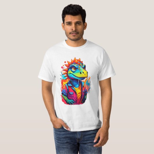 Cartoon Stijl Levendige Dinosaurus Pouting T-shirt (Voorkant volledig)