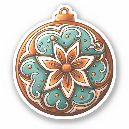 Cartoon Stijl Rond Kerstkoekje met Bloem Sticker (Voorkant)