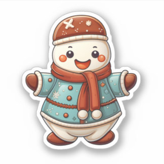 Cartoon Stijl Schattig Kerstkoekje Schattige Snowm Sticker