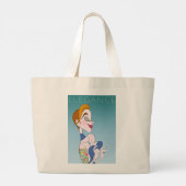 Cartoon stijl vrouw met elegantie grote tote bag (Achterkant)