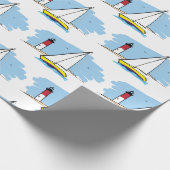 Cartoon-stijl Zeilboot en vuurtoren Cadeaupapier (Hoek)