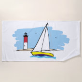Cartoon-stijl Zeilboot en vuurtoren Strandlaken (Voorkant)