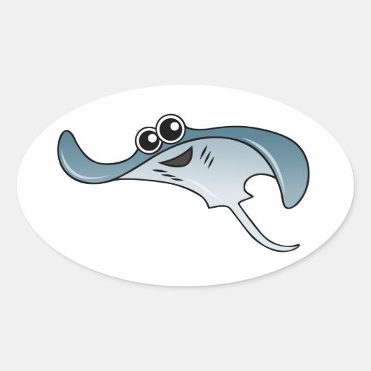 Cartoon Stingray Ovale Sticker (Voorkant)