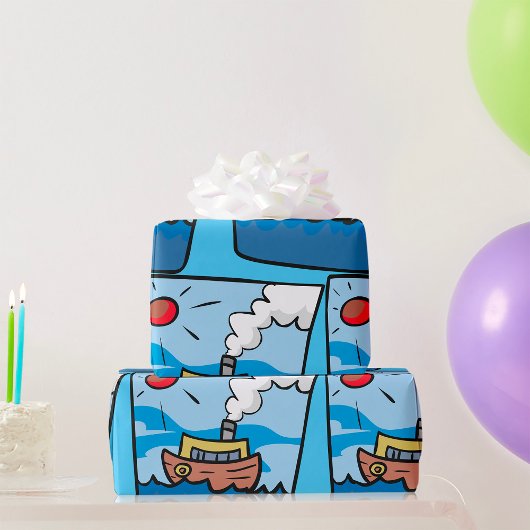 Cartoon stoomschip op Ocean Waves Nautical Art Cadeaupapier