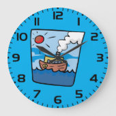 Cartoon stoomschip op Ocean Waves Nautical Art Grote Klok (Voorkant)