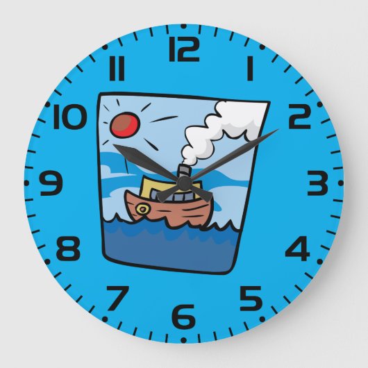 Cartoon stoomschip op Ocean Waves Nautical Art Grote Klok (Voorkant)