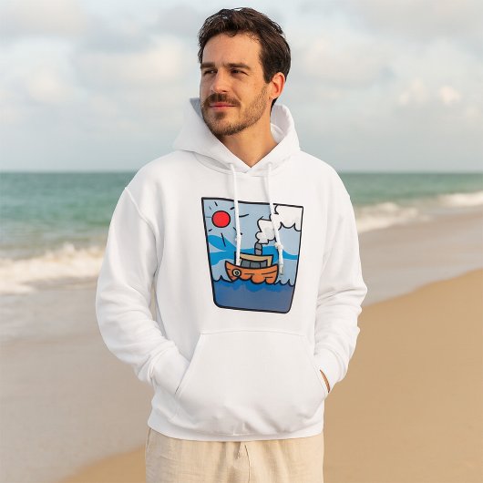 Cartoon stoomschip op Ocean Waves Nautical Art Hoodie