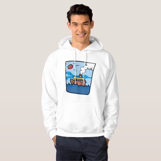 Cartoon stoomschip op Ocean Waves Nautical Art Hoodie (Voorkant volledig)