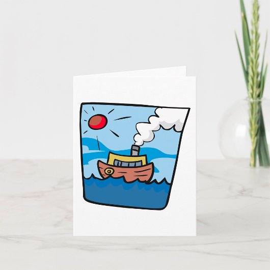 Cartoon stoomschip op Ocean Waves Nautical Art Kaart