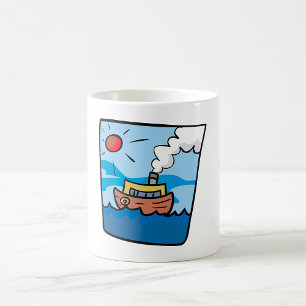 Cartoon stoomschip op Ocean Waves Nautical Art Koffiemok