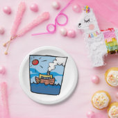 Cartoon stoomschip op Ocean Waves Nautical Art Papieren Bordje (Feest)