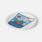 Cartoon stoomschip op Ocean Waves Nautical Art Papieren Bordje (Gekanteld)