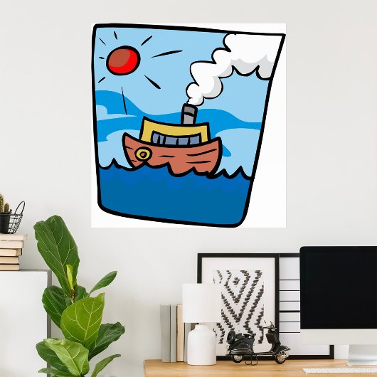 Cartoon stoomschip op Ocean Waves Nautical Art Poster