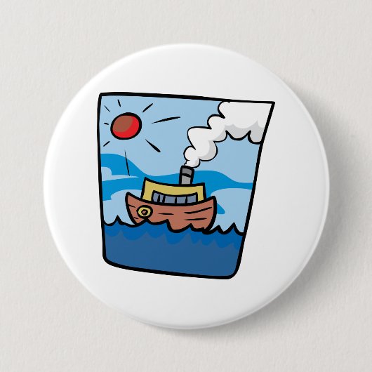 Cartoon stoomschip op Ocean Waves Nautical Art Ronde Button 7,6 Cm (Voorkant)