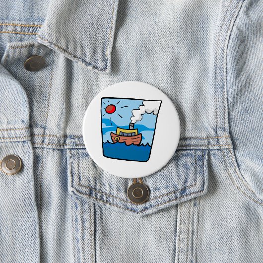 Cartoon stoomschip op Ocean Waves Nautical Art Ronde Button 7,6 Cm