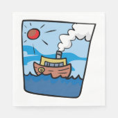 Cartoon stoomschip op Ocean Waves Nautical Art Servet (Voorkant)
